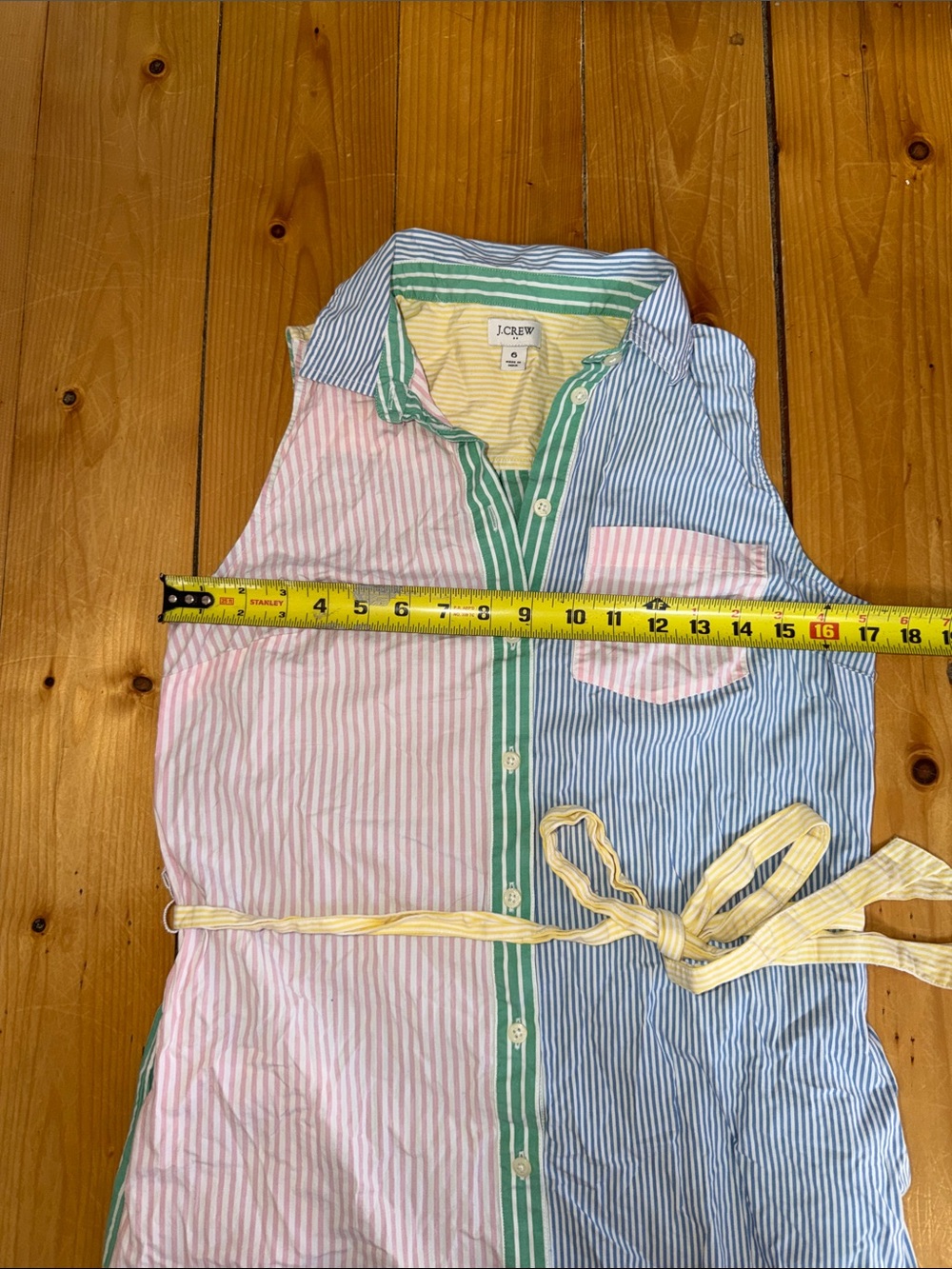 J. Crew Sleeveless Striped Shirt Dress in Pink, Blue & Yellow Size 6 - Picture 4 of 6